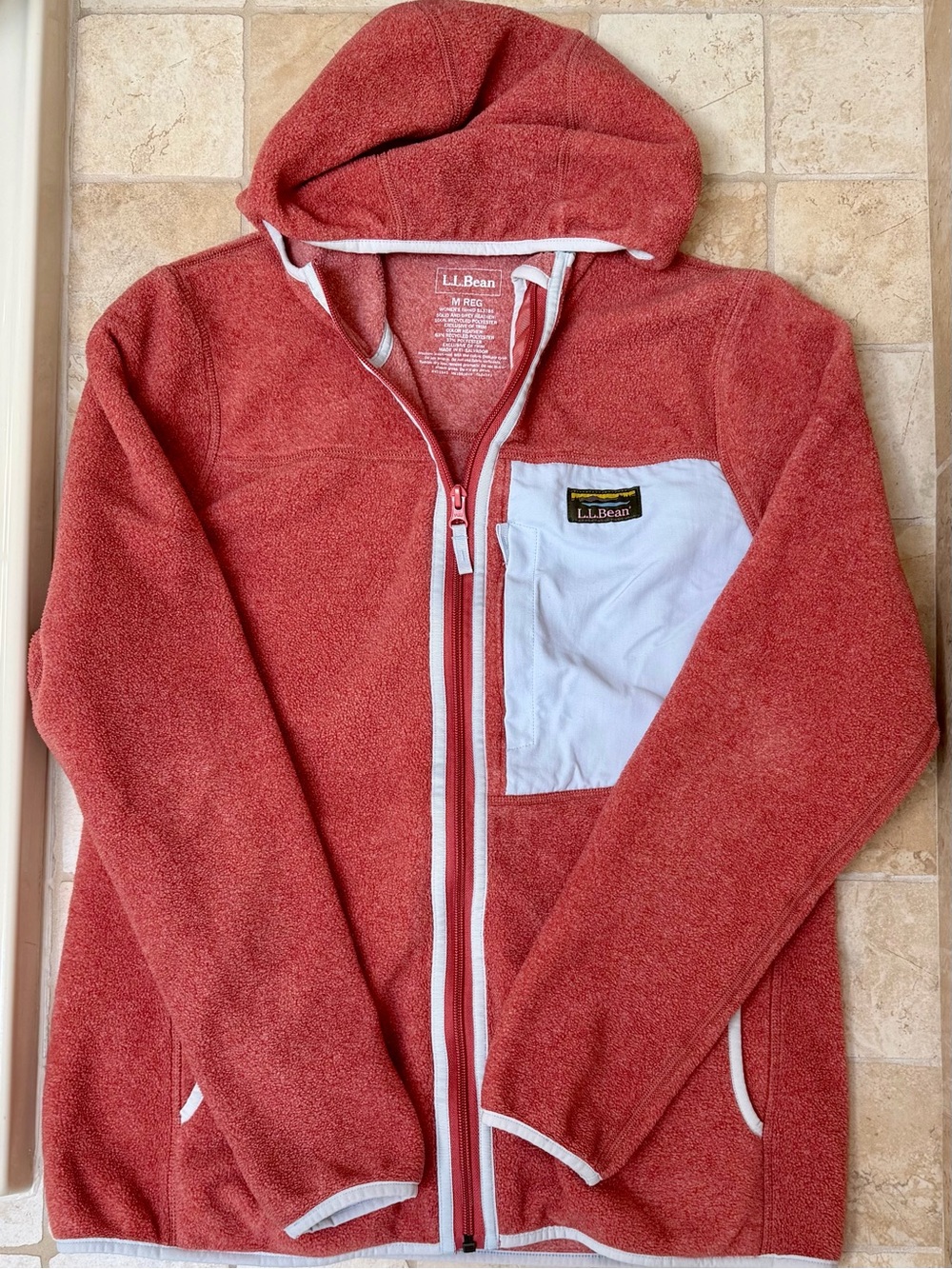 L.L. Bean Womans' Coral Red Hooded Zip Fleece Jacket